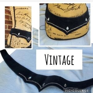 Vintage BlackVelvet Wide 80s bling belt‎ L